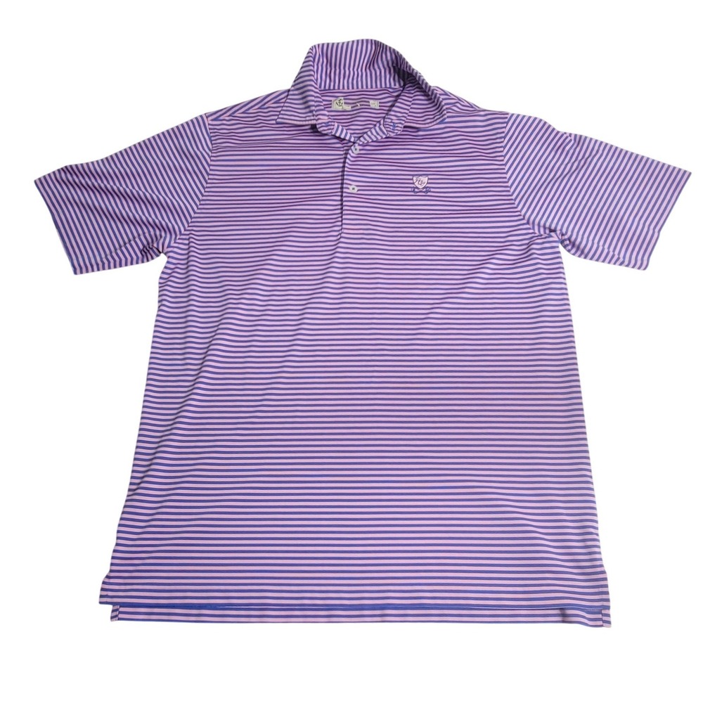 Tasc Mens Purple Pink Striped Short Sleeve Performance Golf‎ Polo Shirt Large